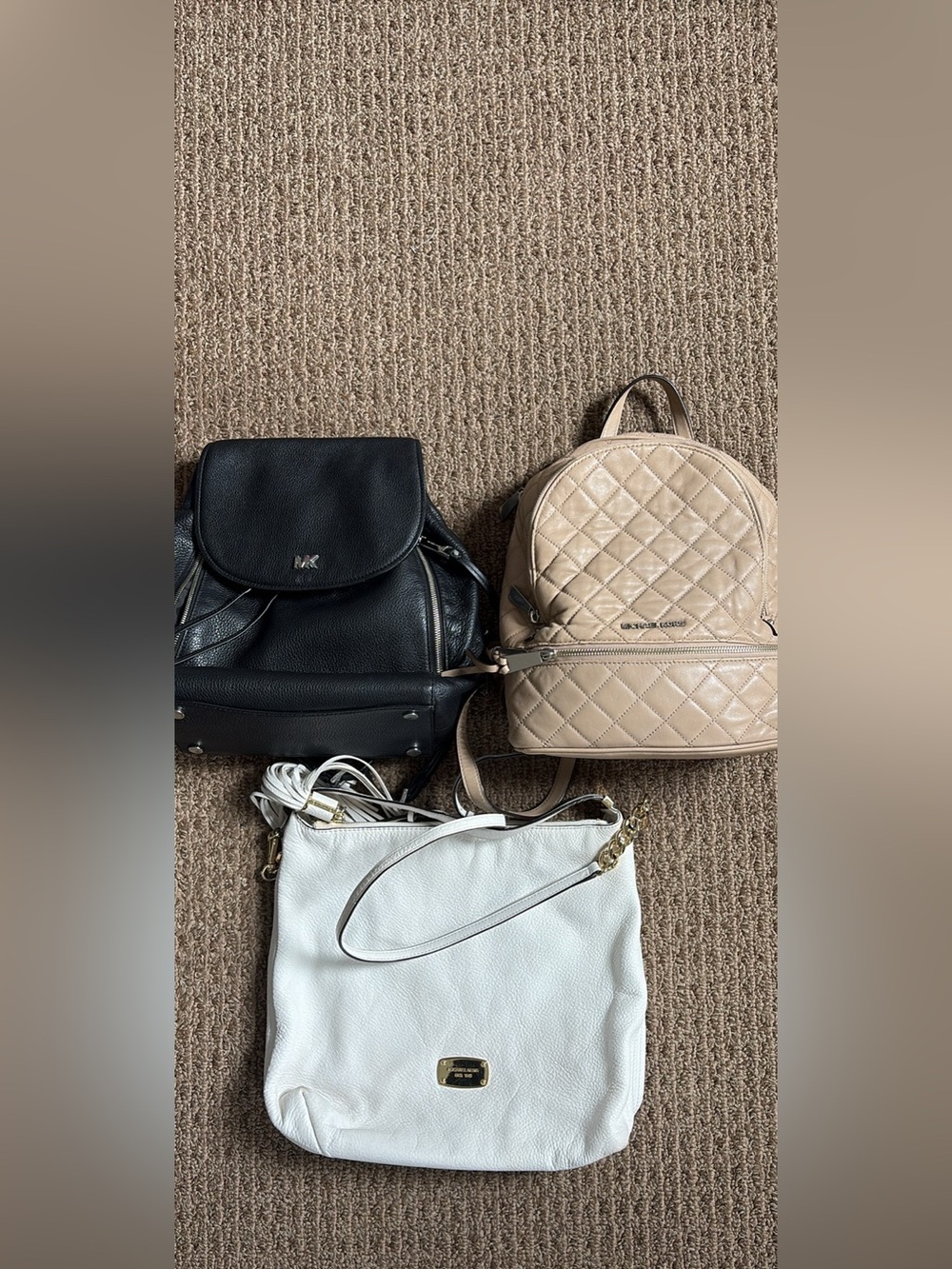 Michael Kors Black, Beige and White Trio of Leather Bags AS IS
